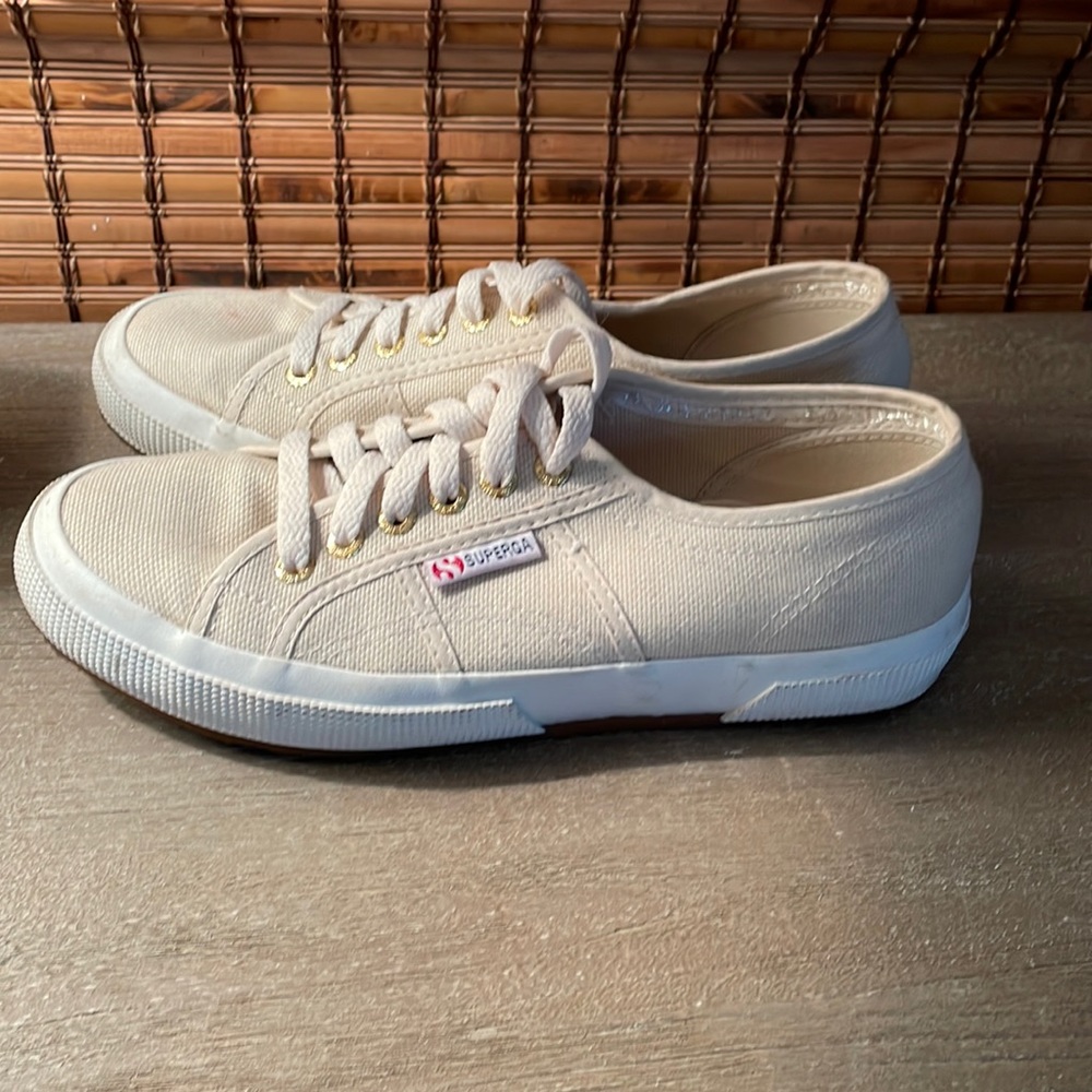 Superga cotu classic cream linen look sneakers size 39🏝💕